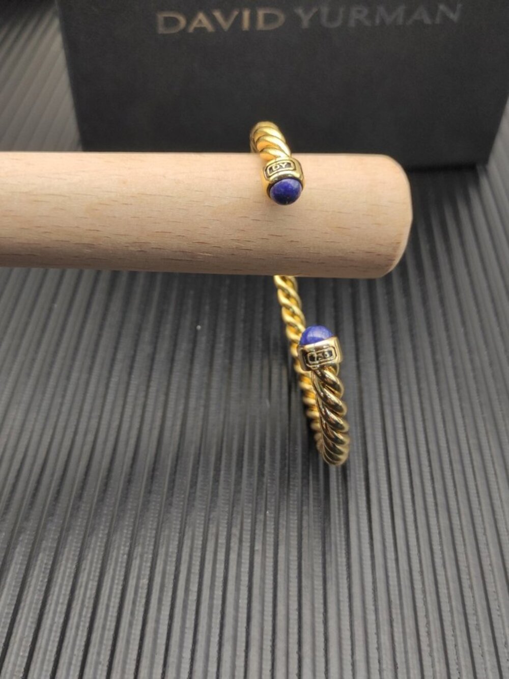 David Yurman 6MM Gold Lapis Lazuli Beaded Cuff Bracelet